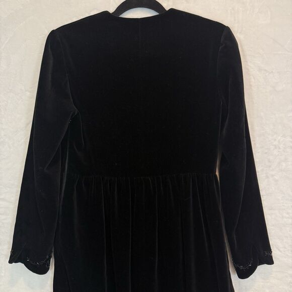 VTG Laura Ashley Dress 80s 90s Black Velvet Beaded Long Sleeve Midi 8 - Picture 7 of 13